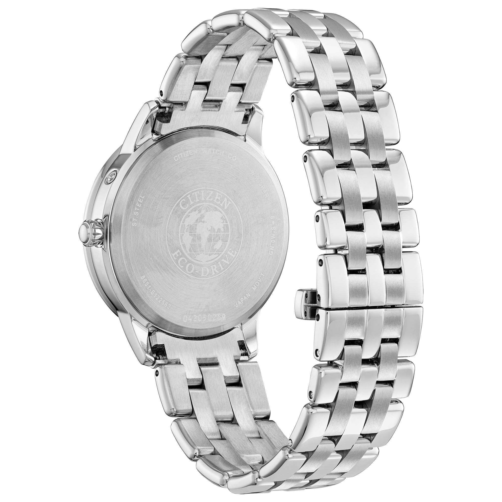 Citizen Women's Eco-Drive Calendrier, Moon Phase Diamond Accents Dial, Stainless Case and Bracelet Watch, Month/Day/Date