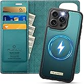 PlusnapX Wallet Case for iPhone 16 Pro Compatible with Magsafe, 2-in-1 PU Leather Flip RFID Blocking Card Holder Stand Shockproof Magnetic Detachable Cover for iPhone 16 Pro Case 6.3", Bluegreen