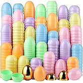 JOYIN 100PCS 3.15" Pastel Easter Eggs + 2 Golden Eggs, Empty Easter Eggs Fillable, Colorful Plastic Eggs Bulks for Easter Hunt, Party Favor, Basket Stuffers Filler, Classroom Prize Supplies