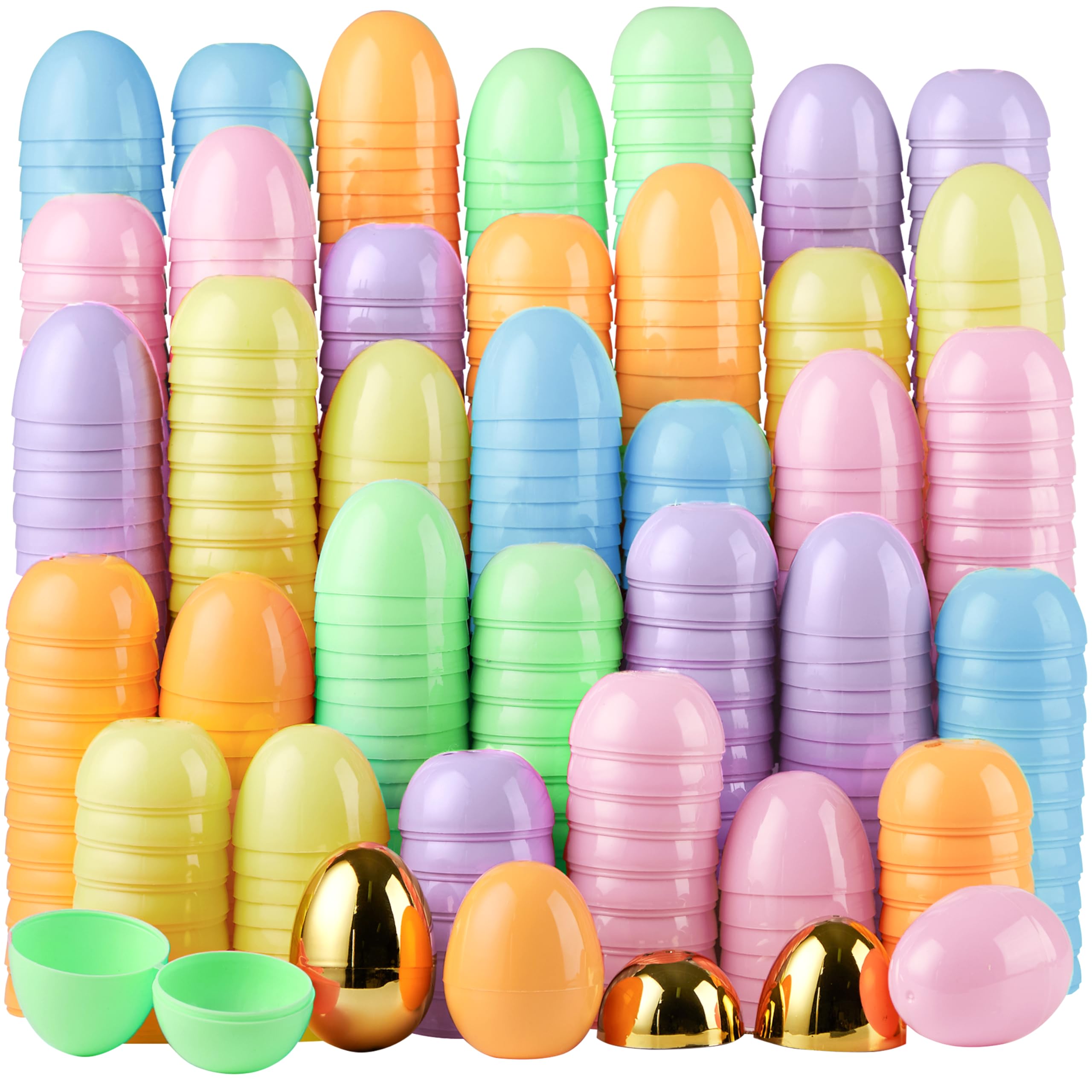 JOYIN 48 PCS 3.15" Pastel Easter Eggs + 2 Golden Eggs, Empty Easter Eggs Fillable, Colorful Plastic Eggs Bulks for Easter Hunt, Party Favor, Basket Stuffers Filler, Classroom Prize Supplies