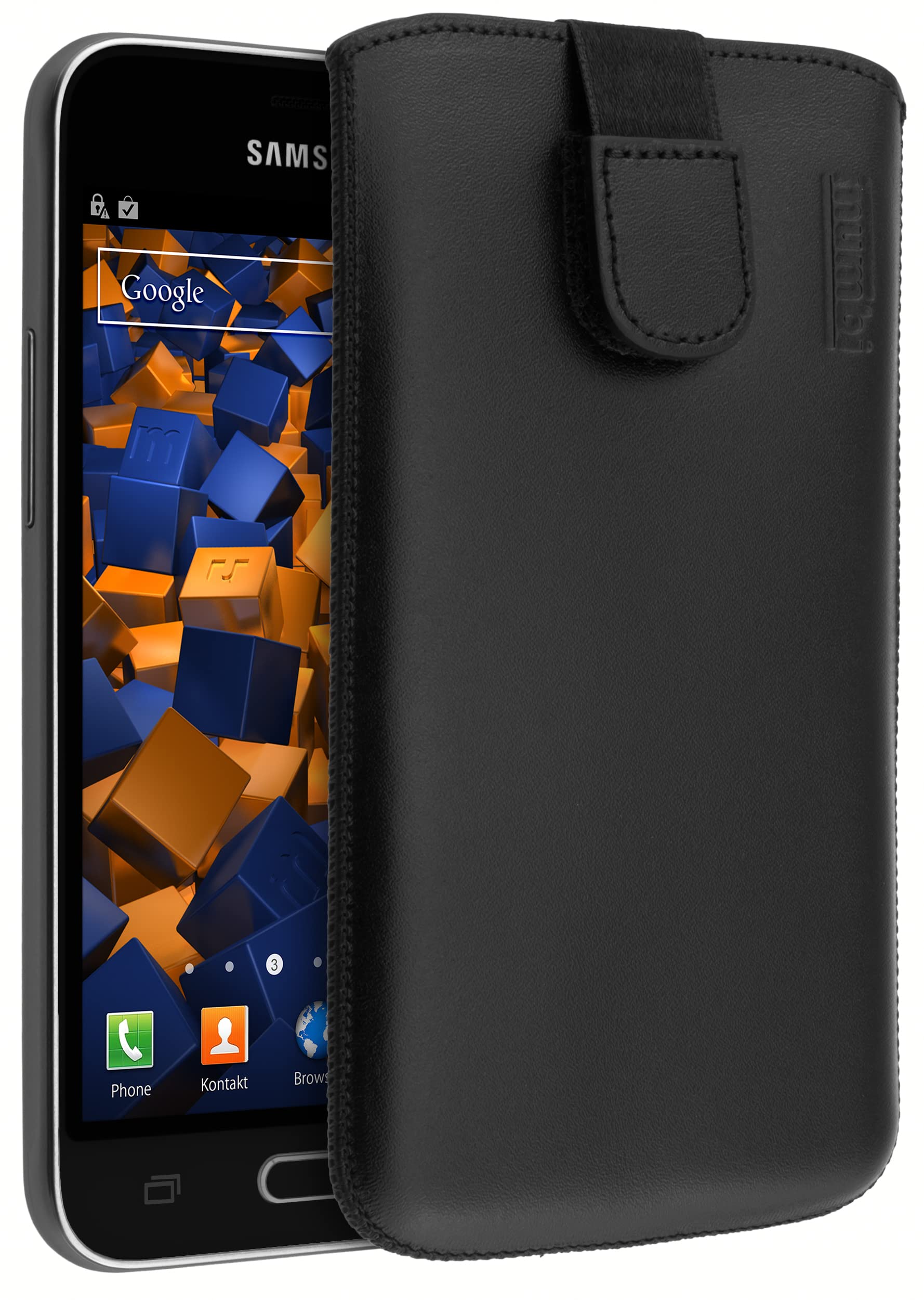 mumbi Genuine leather case for Samsung Galaxy J1 (2016) (flap with pull-out function) black