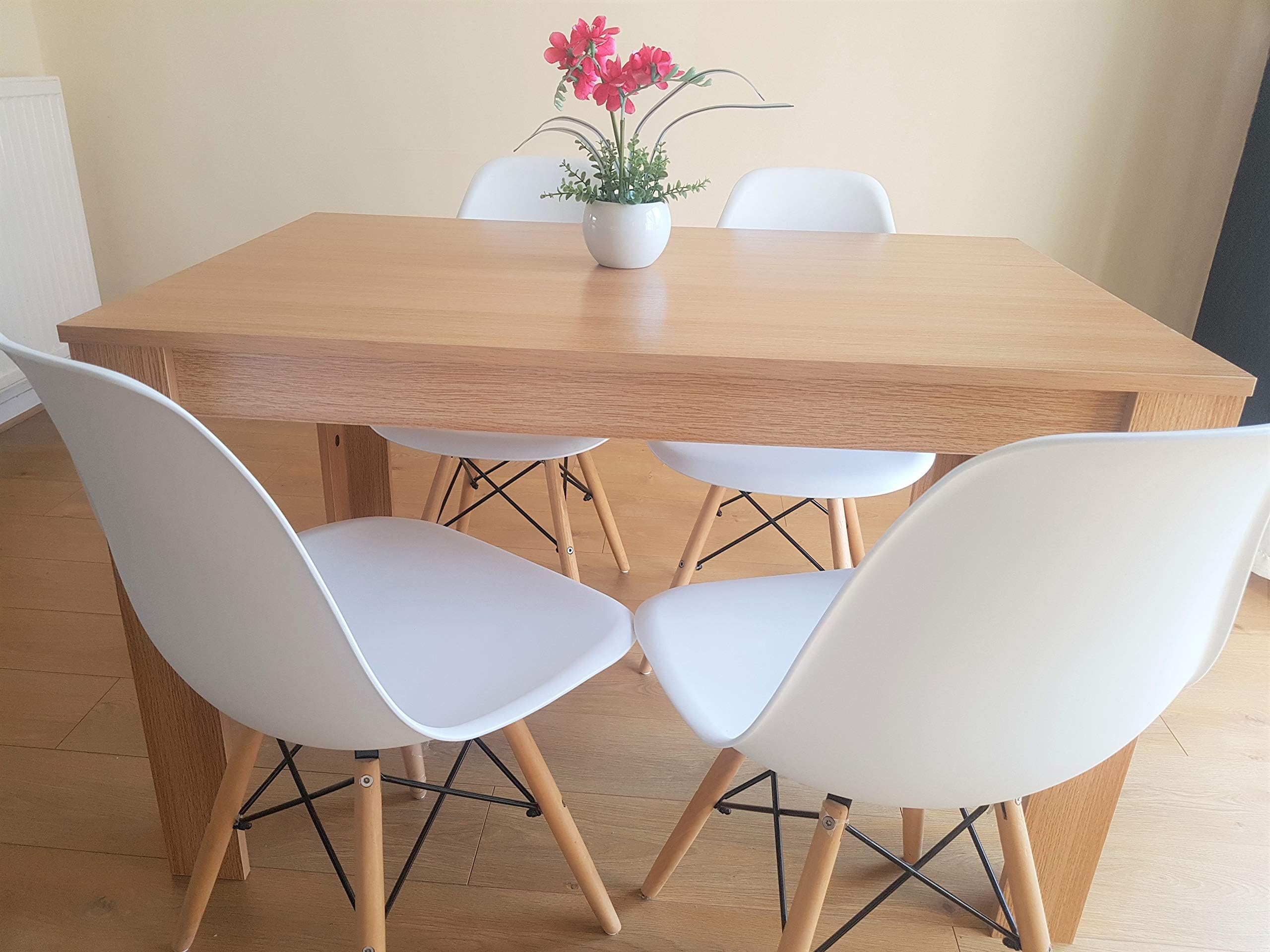 KOSY KOALA Modern wood dining table and chairs set 4 oak effect table with 4 chairs (Table with 4 white chairs)