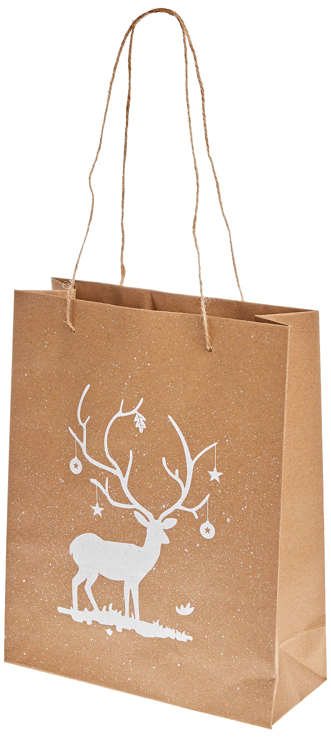Mopec Kraft, min.6u. Bag 20 x 25 cm White Deer Handles and Glitter, Pack of 6 Units, One Size, 6