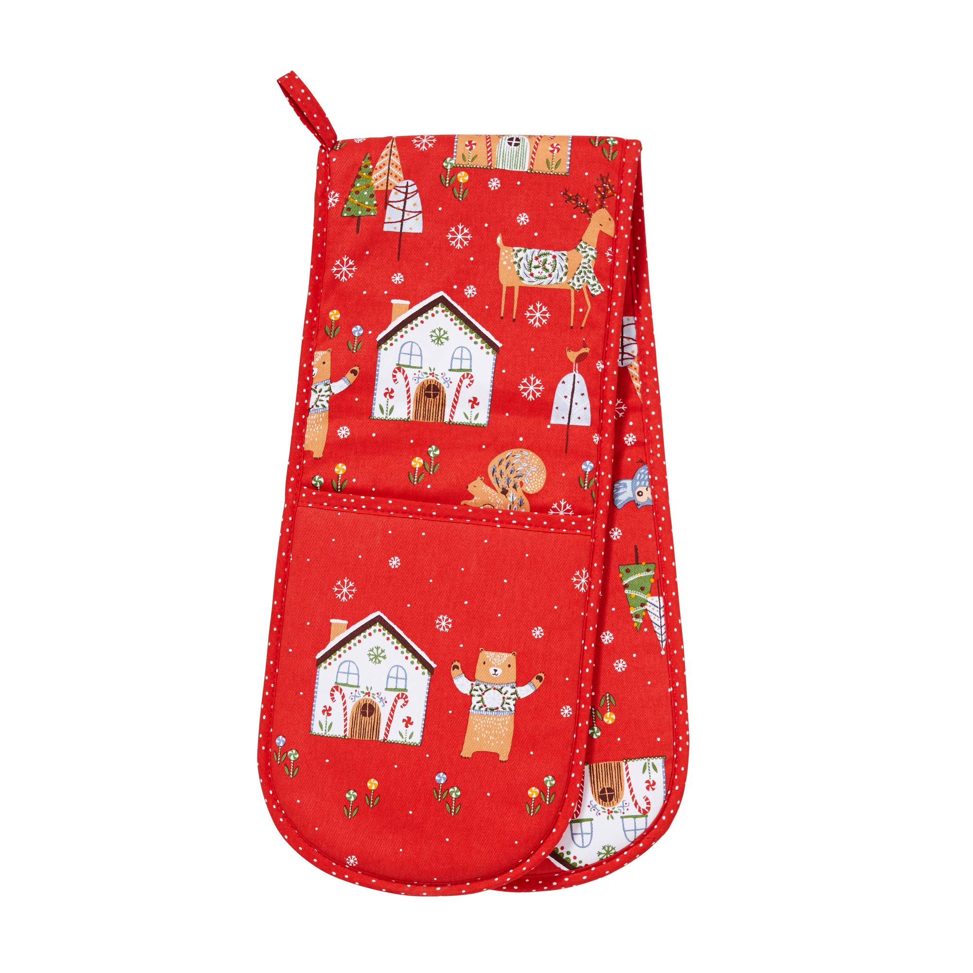 Ulster Weavers Double Oven Glove - Festive Friends - Christmas (100% Cotton Outer; 100% Polyester wadding; CE marked, Red)