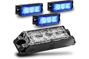LAMPHUS 4pc NanoFlare 3.5" 3W Blue LED Surface Mount Police Grill Strobe Warning Lights [SAE Class 1] 12V Rectangle Grille Flashing Emergency Fire Light for Responder Firefighter Vehicle Car