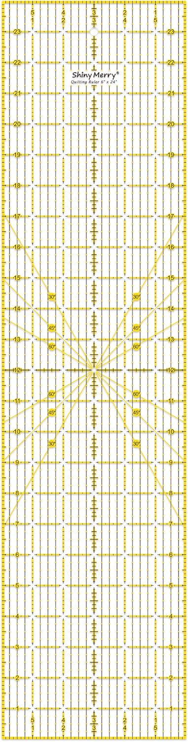 Shiny Merry 6 x 24 inch Transparent Non-Slip Acrylic Quilting Ruler for Precision Cutting Crafts with Yellow and Black Template Lines
