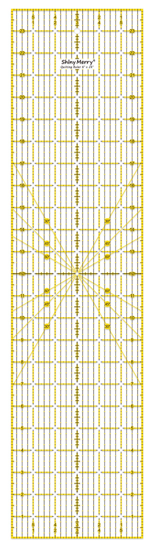 Shiny Merry 6 x 24 inch Transparent Non-Slip Acrylic Quilting Ruler for Precision Cutting, Crafts with Yellow and Black Template Lines