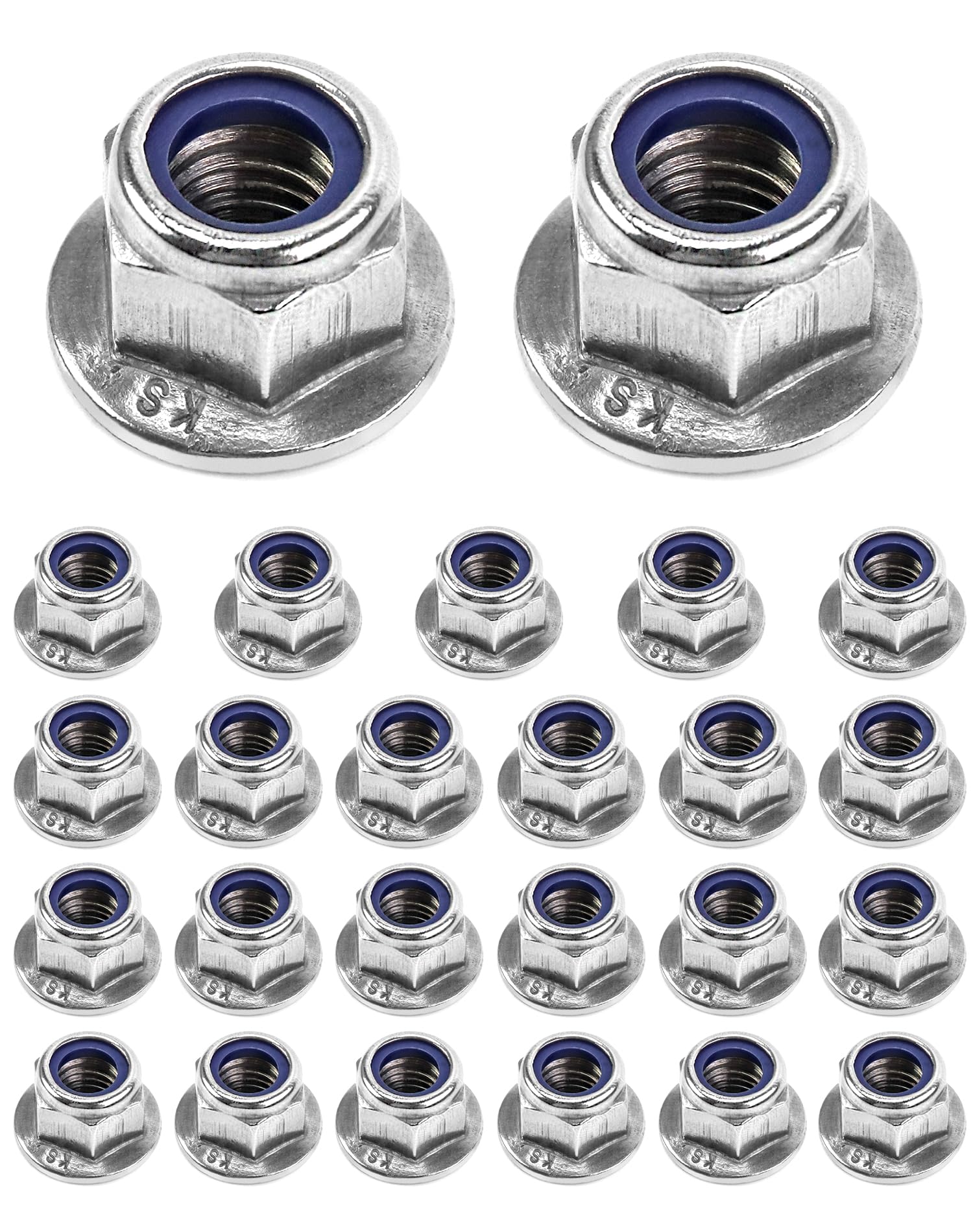 QWORK® 25PCS M10 Lock Nut with Nylon Insert - 304 Stainless Steel - 10mm Serrated Flange Hex Nut Self Locking Nut