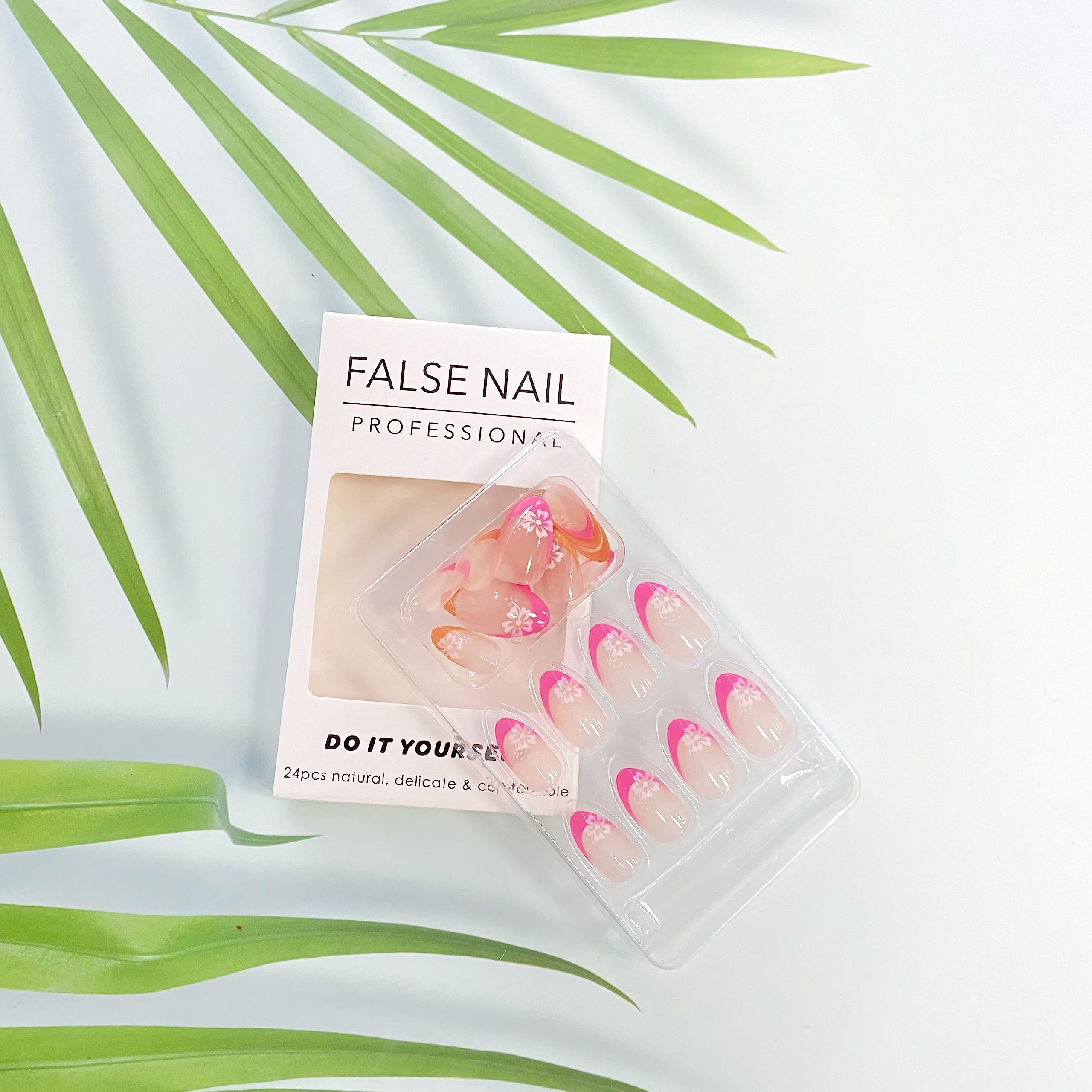 Press on Nails Almond False Nails Full Cover with Flower Designs Acrylic Nails Short French Tip Sticks on Nails for Women Girls Nails Supplies Decorations 24pcs - Image 6