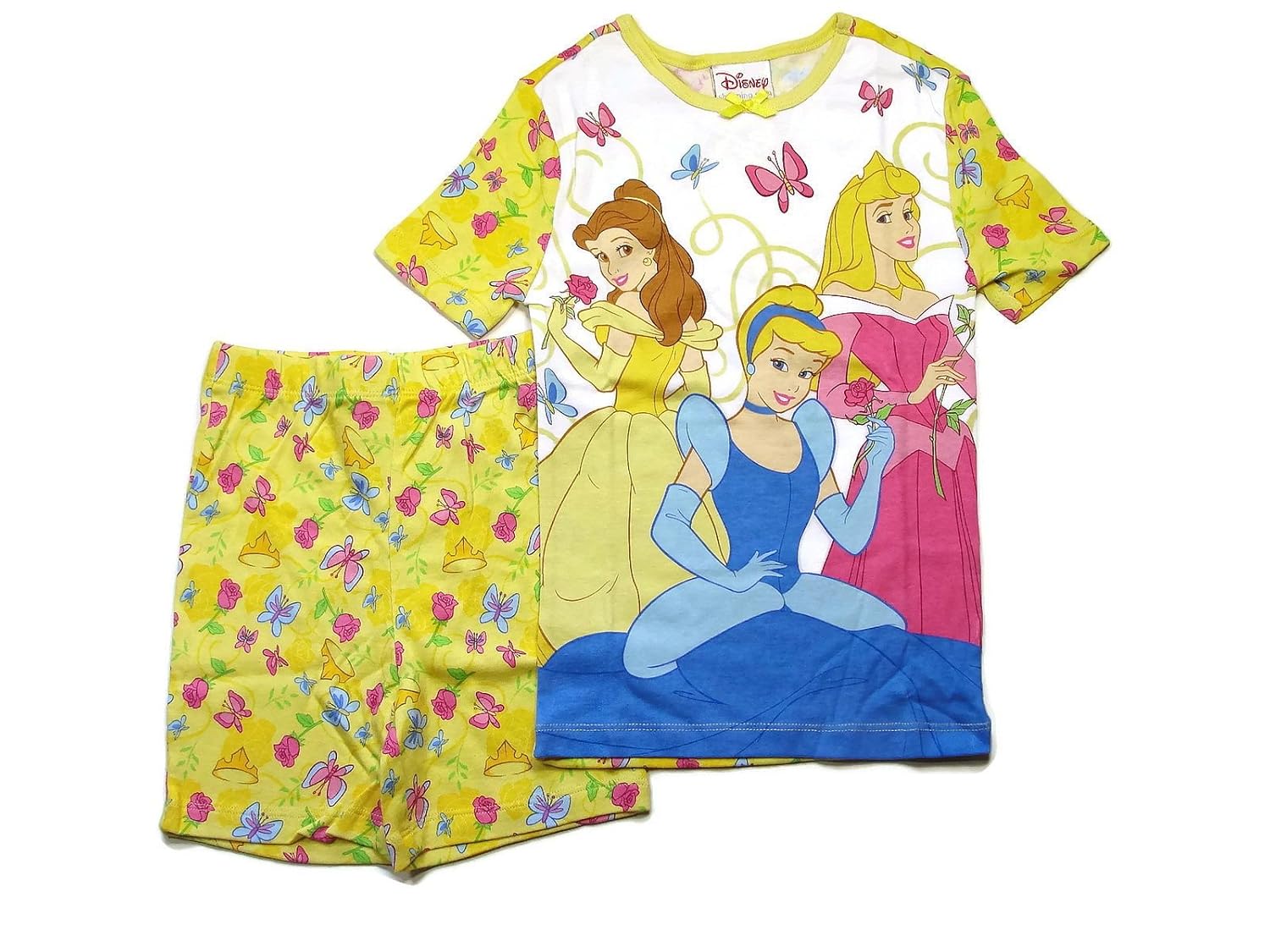 DISNEY Princess PJ Pal Girls Yellow Butterfly Print Pajama Shorts Set