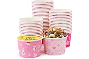 ROYAL BLUEBONNET Disposable Pink Christmas Soup Bowls – 48 8 oz Pink Winter Snack Cups, Pink Christmas Party Decorations, Pink Paper Bowls for Chili, Holiday Ice Cream Cups, Pink Holiday Snack Cups