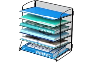 MINDEPOT 6 Tier Paper Tray Desk Organizer, Extra Thick Metal A4/ Letter Size File Document Holder Stackable Letter Tray for Office School Organization