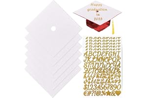 LUFEEMGA 2025 6 Pcs White Glitter Cardstock Graduation Cap DIY Decoration Paper Kit, Construction Paper Topper & Alphabet Adhesive Stickers with 50 Adhesive Dots