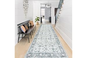 Morebes Vintage Rug Runners for Hallways 10 Feet Non Slip,Grey Kitchen Runner Rugs Non Skid Washable,Soft Distressed Floral Carpet Runner for Entryway Indoor Foyer Living Room,Gray