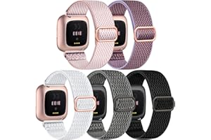 DaQin Elastic Sport Nylon Band Compatible with Fitbit Versa 2 Watch Bands Women Men, 5 Pack Adjustable Stretchy Solo Loop Wristband for Versa/Versa Lite/SE/Fitbit Versa 2 Bands Women of Smartwatch