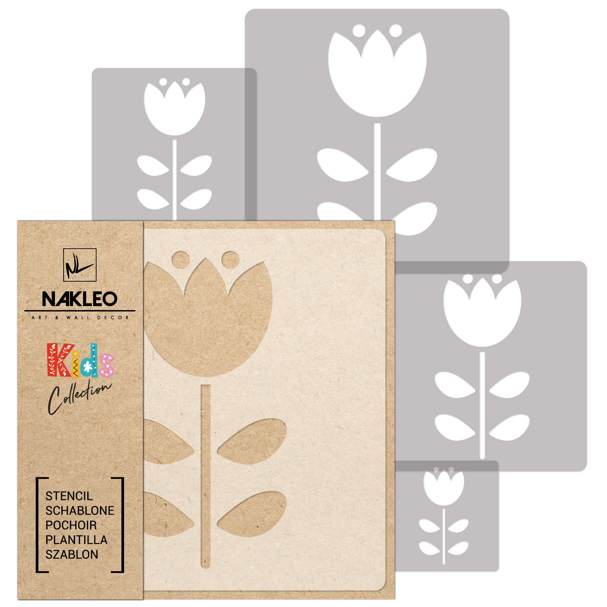 NAKLEO Painting Stencils Set for Nursery Room, 5 Pcs Templates 9x9 to 34x34cm Flower Plant Inflorescence, Plastic and Reusable Drawing Stencils, Decor, Craft DIY Wall Furniture