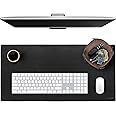 Elizo Leather Desk Mat Desk Pad Blotter Set - Real Full-Grain Leather (32x16) 2-Layer Genuine Desk Cover Protector & Large Mouse Pad | Computer Keyboard Desk Accessories for Office & Home Carbon