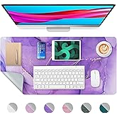 Laokiiy Desk Mat, Dual Leather Sided Desktop Pad for Office and Home, Ideal for Large Mouse Pad and Desk Mats (Purple Marble 31.5"x 15.7")