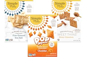 Simple Mills Best Snacks Variety Pack, Sea Salt Almond Flour Crackers, Honey Cinnamon Sweet Thins and Cheddar Pop Mmms, Gluten Free, Paleo Friendly Healthy Snacks, (Pack of 3)