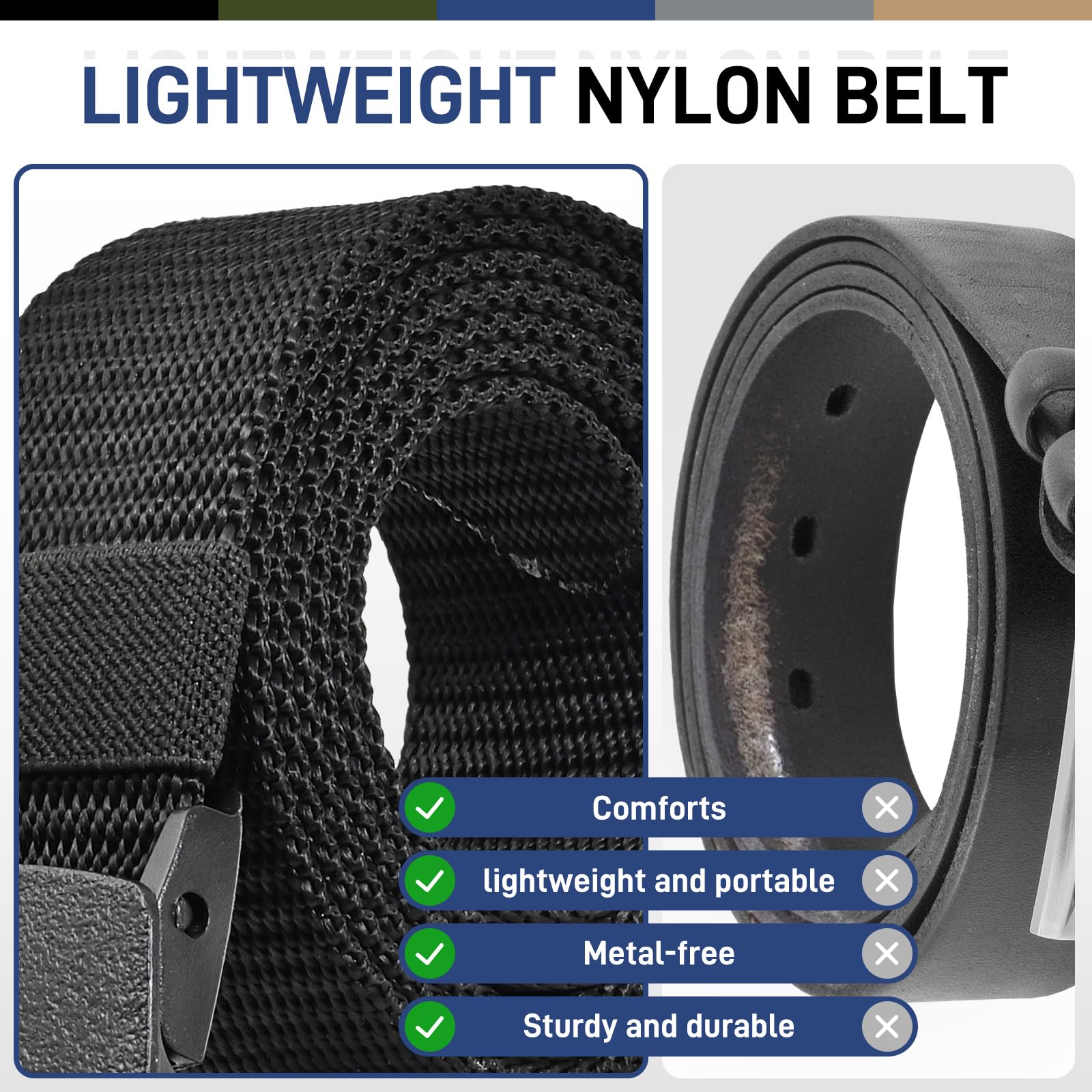 UNGGJKB Tactical Men's Nylon Belts,5 Pack Mens Belts Casual，Military Canvas Outdoor Metal-free Belts