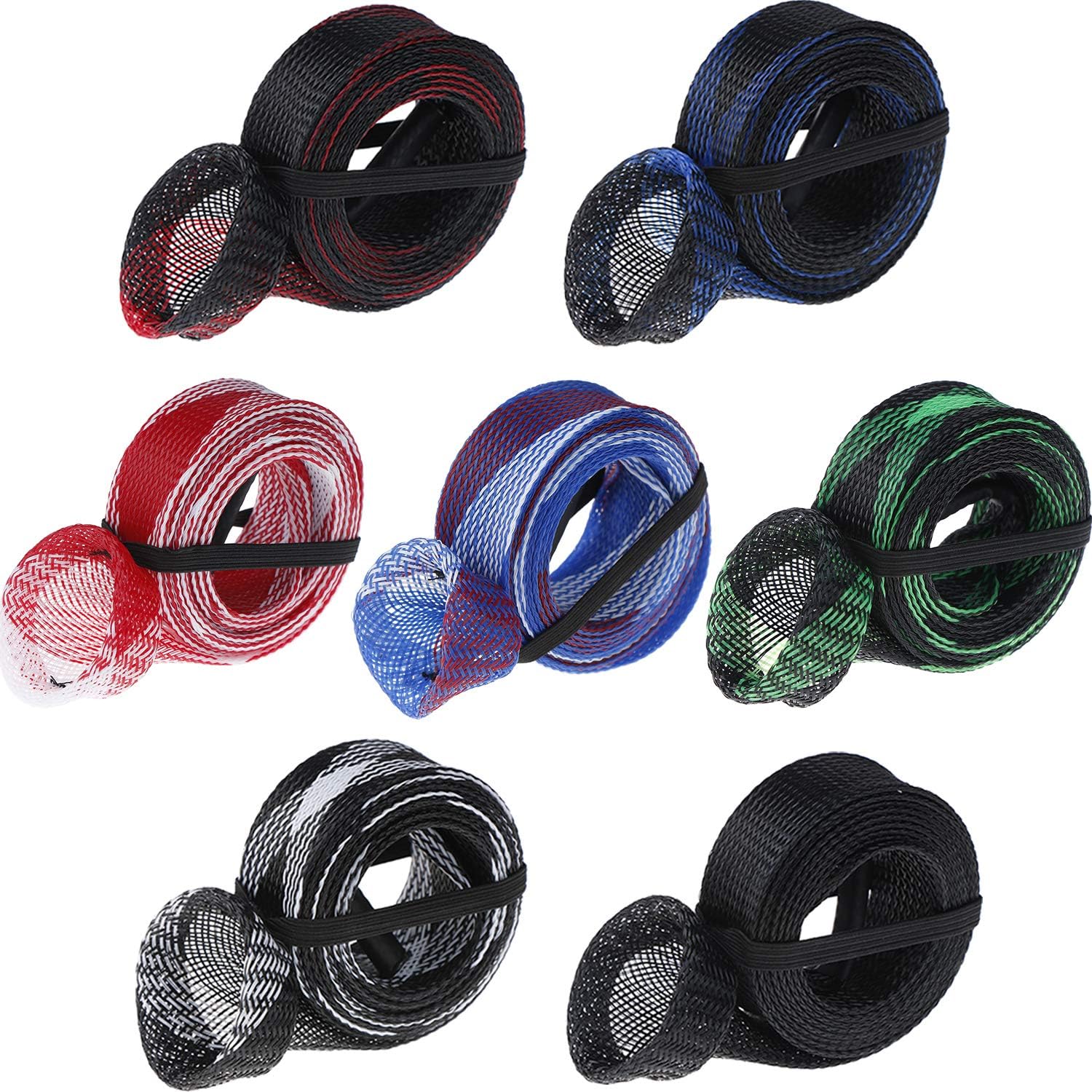 LOCOLO 7 Pieces Fishing Rod Cover, Smart Cover, 70Inch Fish Sleeve Sock Braided Mesh with Lanyard, Pole Glover Tip Protector Bag Sock