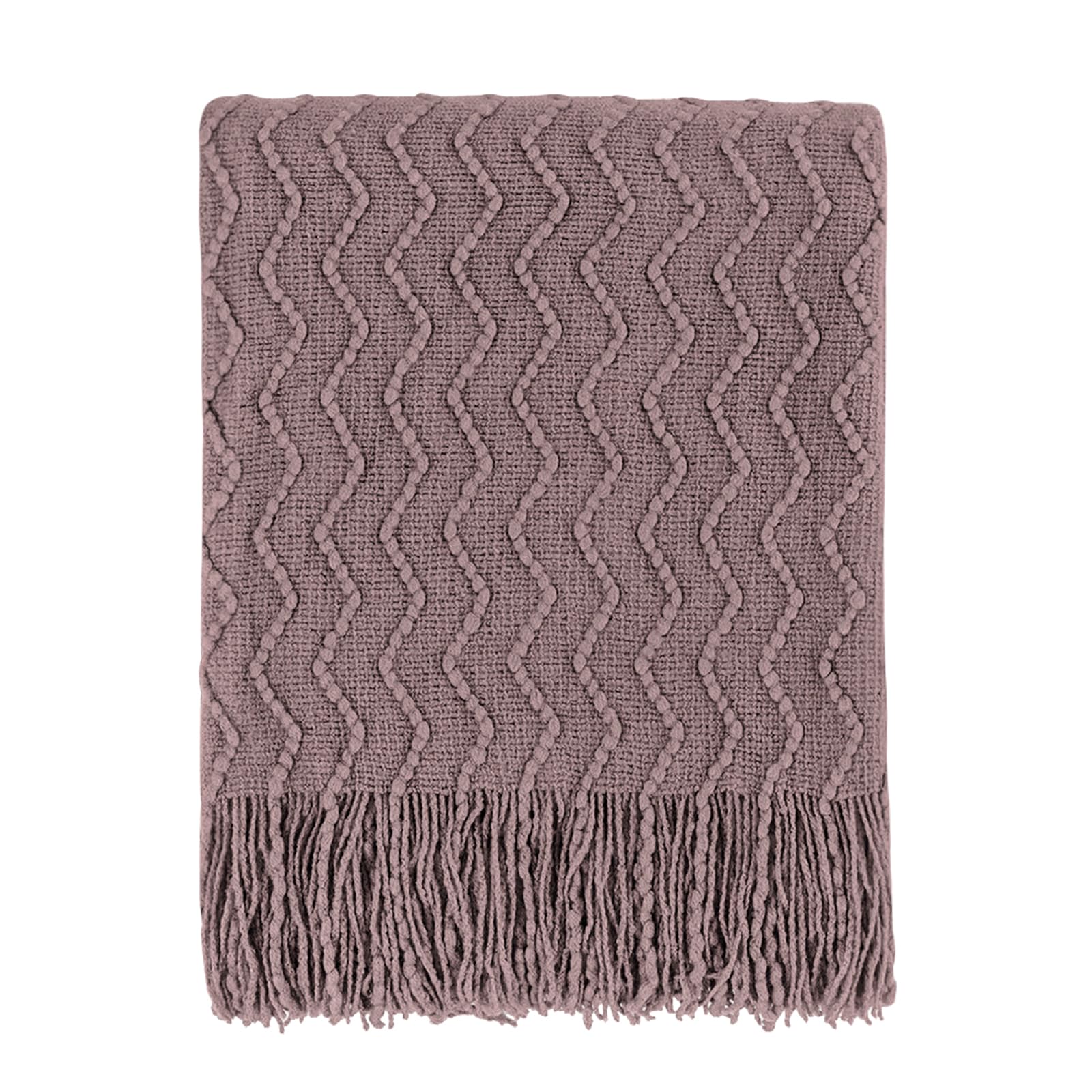 BOURINA Textured Solid Soft Sofa Throw Couch Cover Knitted Decorative Blanket, Lavender, 127x152cm