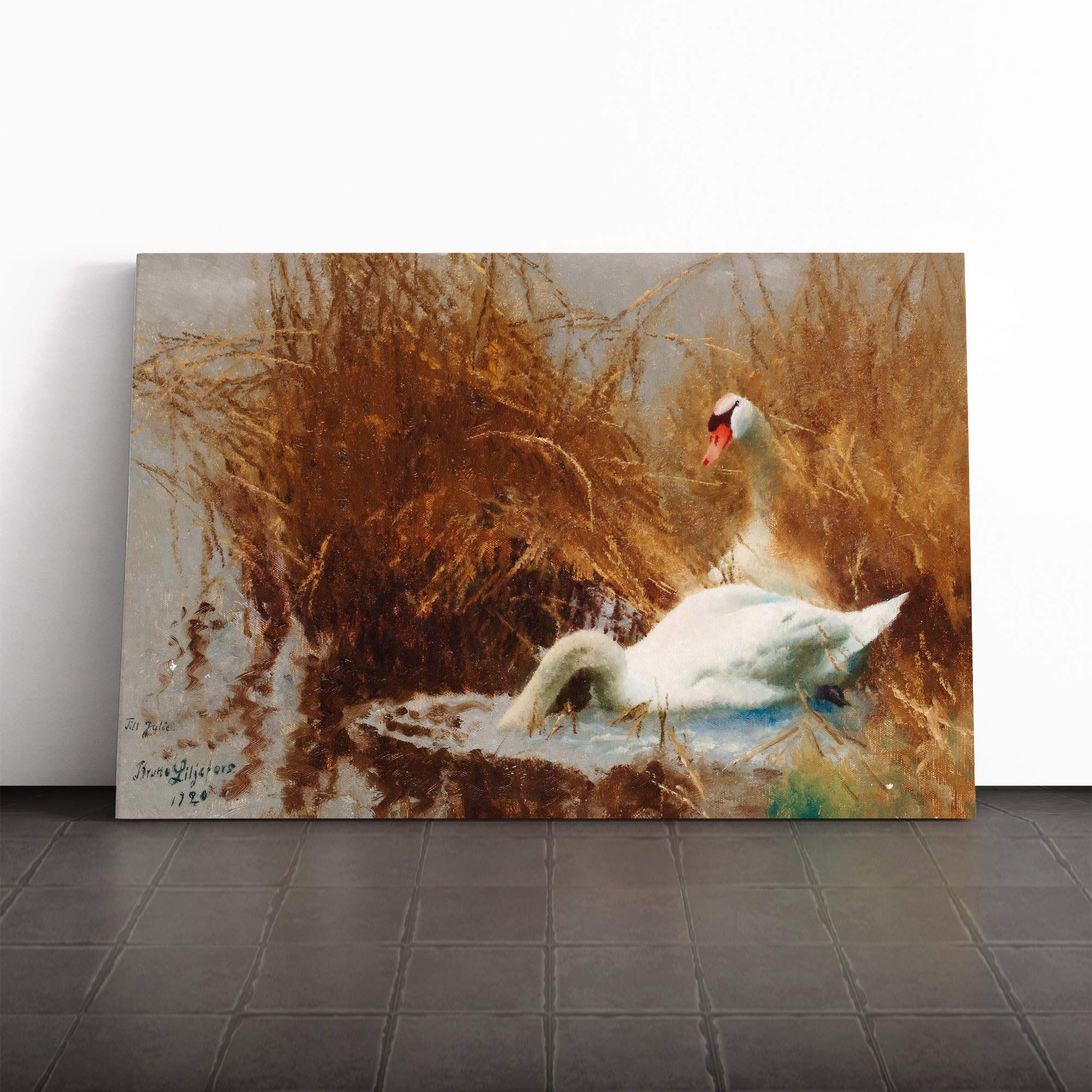 Bruno Liljefors Swans Canvas Print | Gallery Wrapped 30mm Frame Wall Art | 20x14 inches | Ready to Hang | Modern Bird Picture | Living Room Bedroom Lounge Office
