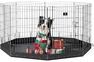 PJYuCien Puppy Playpen，8 Panels 30”H Dog Playpen with Bottom Pad，Metal Foldable Dog Exercise Pen for Indoor，Better for Small 