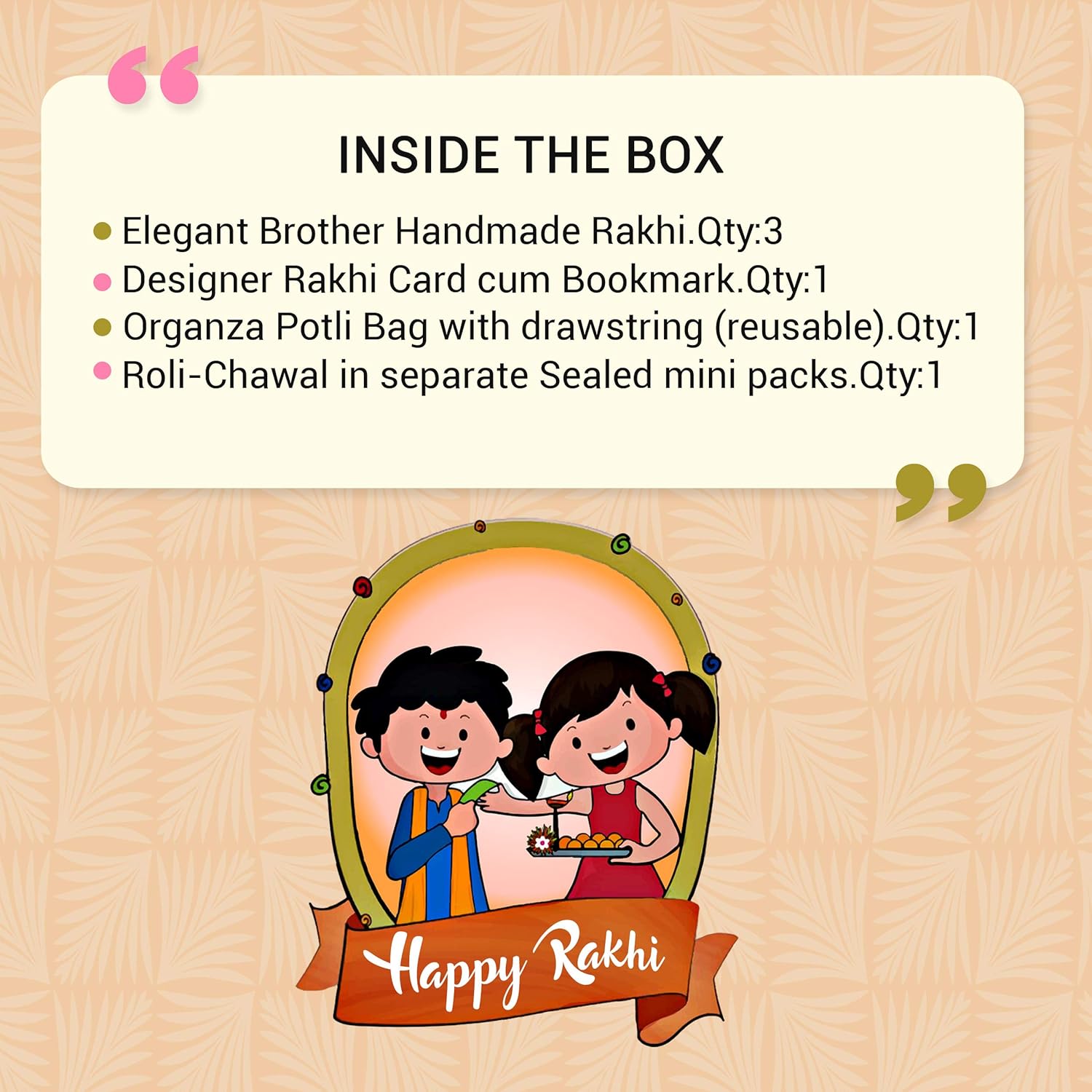 tied ribbons set of 3 rakhi with roli chawal pack for brother(men)