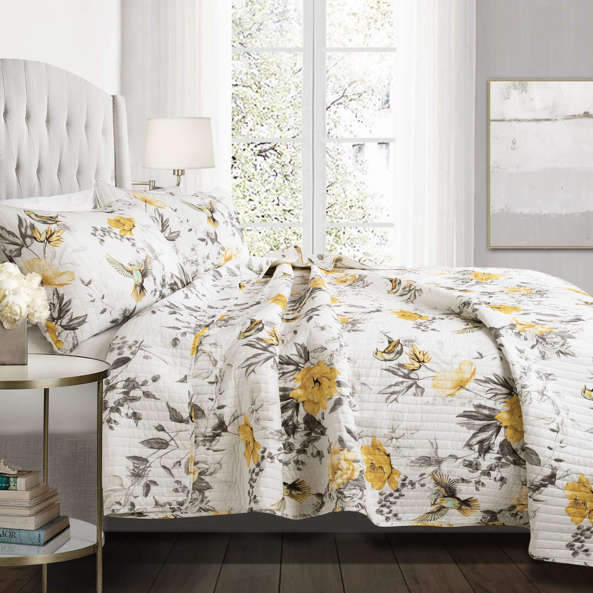 Lush Decor Penrose Yellow & Gray Floral Quilt Set
