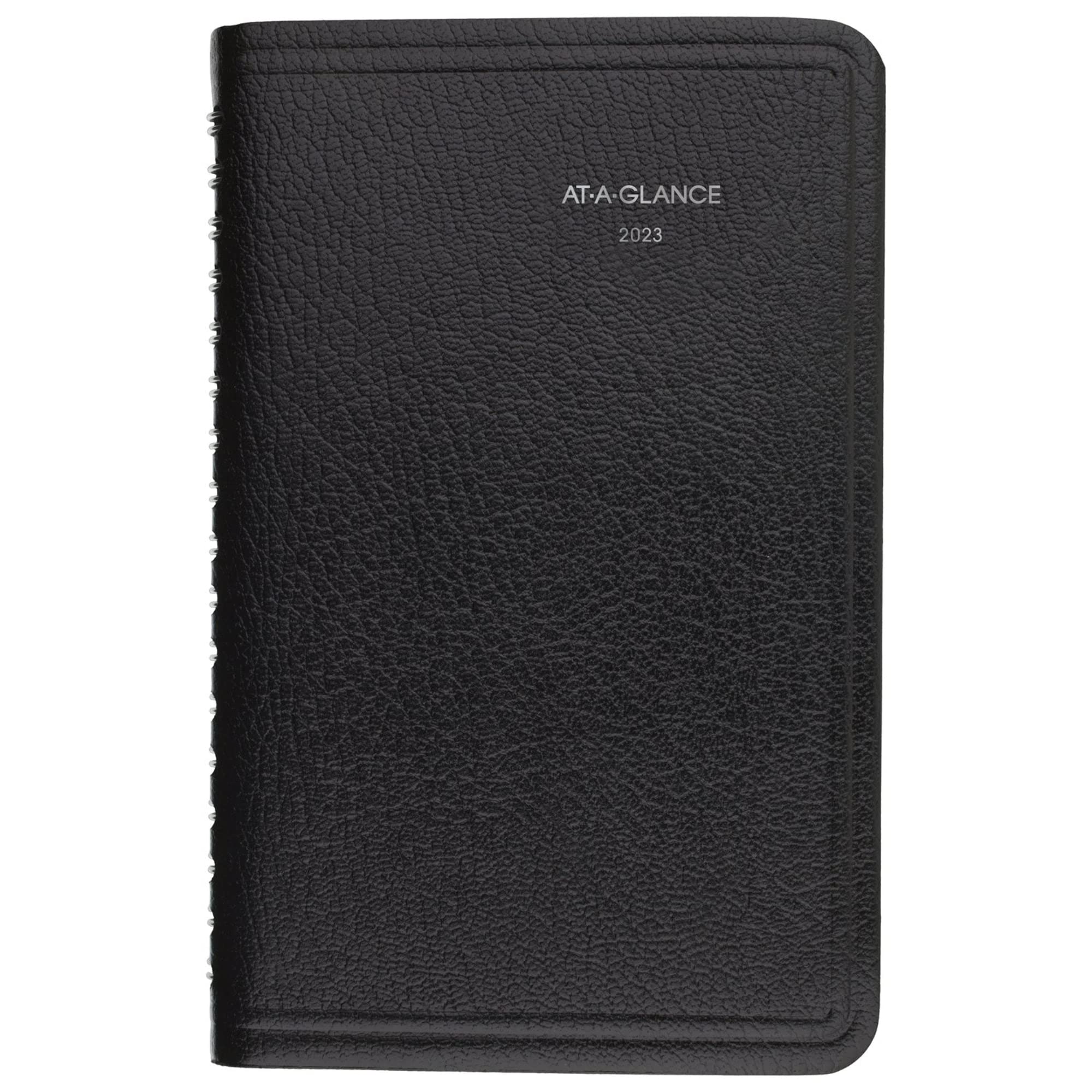 AT-A-GLANCE 2023 Weekly Planner, DayMinder, Hourly Appointment Book, 3-1/2 x 6", Pocket Size, Tabbed Telephone/Address Pages, Texture Cover, Black (G25000)
