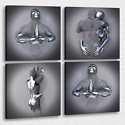4 Piece Set Bedroom Wall Decor Love Heart Gray 3D