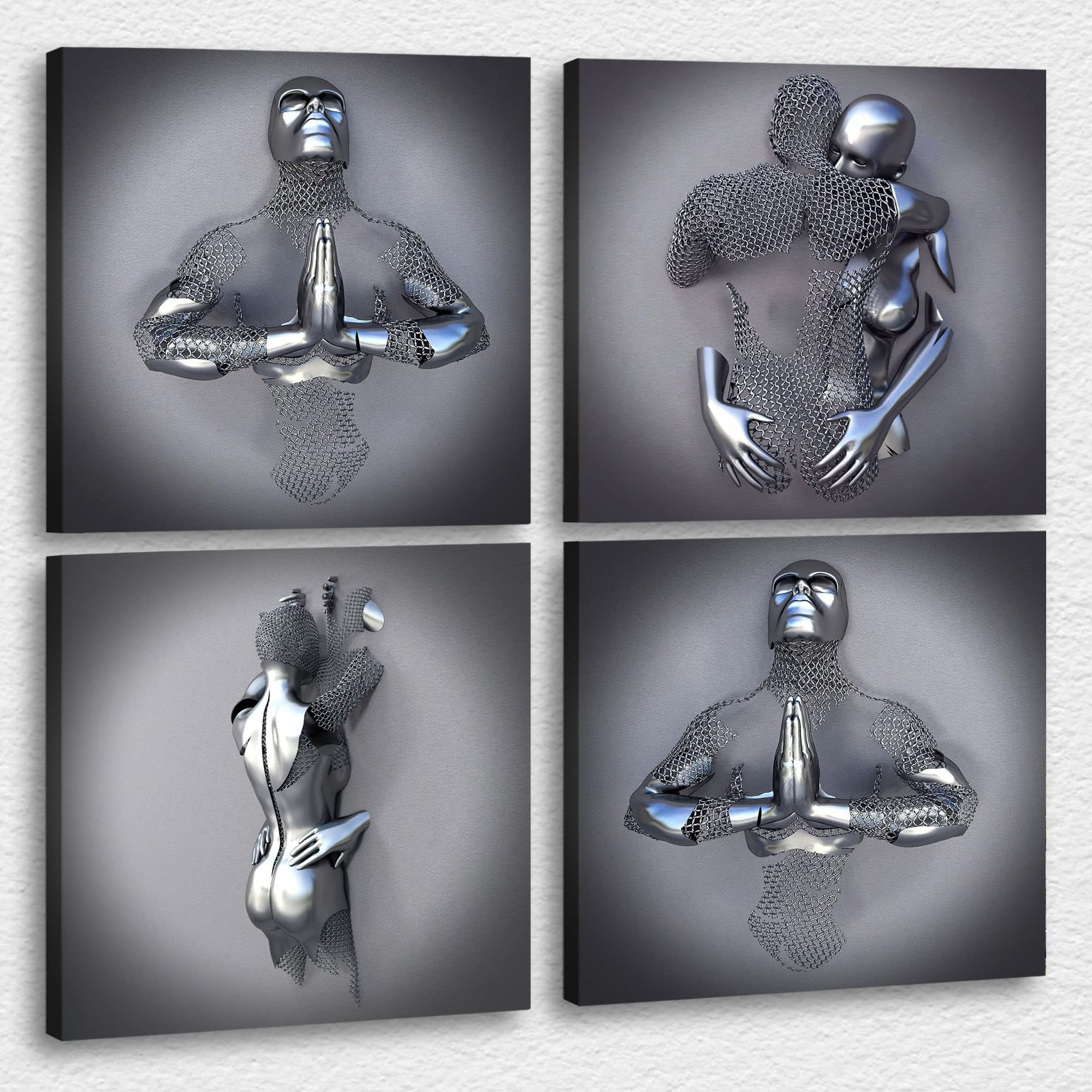 4 Piece Set Bedroom Wall Decor Love Heart Gray 3D