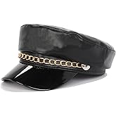 IDASHPO Women's Yacht Captain Sailor Hat, PU Material Newsboy Hat, Stylish Biker Hat, Baker Boy Hat, Peaked Beret