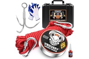 VNDUEEY Magnet Fishing Kit with Rope, Fishing Magnets 700 LBS Pulling Force, Heavy Duty 65FT Rope, Gloves & Locking Carabiner and Waterproof Carry Case - 2.95inch Diameter