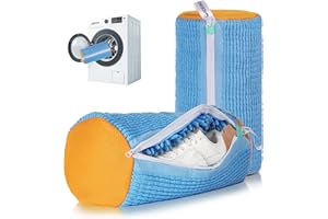 ADEHMDA Shoe Washing Machine Bag, Washing Machine Shoe Bag, Washer and Dryer Shoe Cleaning Bag with Zip, Extra Long and Thick Microfibre Fluff, Suitable for Multiple Blue Shoes (2pcs, Blueish Yellow)