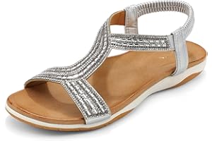 UBFEN Flat Sandals For Women Dressy Walking Comfortable Sandal With Rhinestone Braid Elastic Strap Summer Vacation