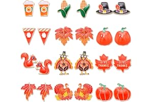 CEALXHENY 8-16 Pairs Thanksgiving Earrings for Women, Fall Earrings Set Harvest Pumpkin Turkey Maple Leaf Dangle Earrings Autumn Party Earrings Holiday Gifts