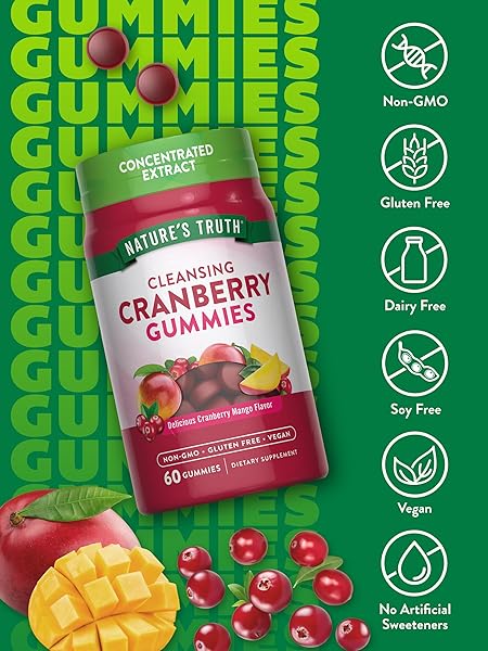 NATURE’S TRUTH CRANBERRY GUMMIES | 60 COUNT | VEGAN, NON-GMO & GLUTEN FREE SUPPLEMENT | CRANBERRY MANGO FLAVOR