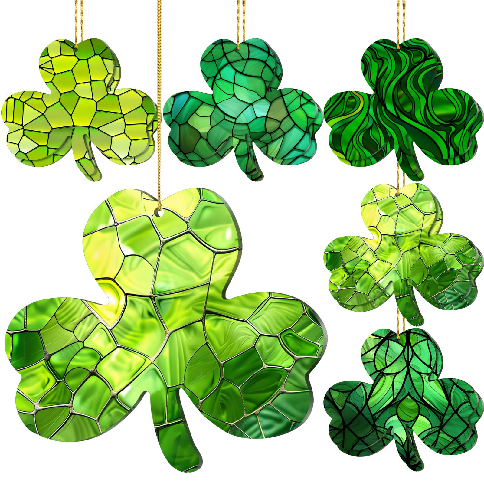 Photo 1 of 10 Pcs St Patrick's Day Decorations Shamrock Ornaments Set Good Luck Trefoil Pendant Decorations Irish Gifts Shamrock Decorative Hanging Ornaments for St. Patrick's Day Window Tree Garden