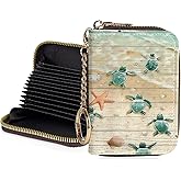 Luoycxy Credit Card Holder for Women,Small Rfid Wallet with Keychain Zipper,Cute PU Leather Card Case Wallet,Accordion Credit Card Wallets Gift,Turtle