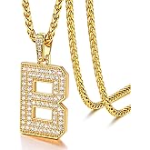U7 Gold Initial Number Necklace for Men Women, 18K Gold/Silver Plated Diamond CZ Letter Pendant Necklace Big A-Z 0-9 Hip Hop Jersey, Customerized Letter Wheat Chain 22 Inch for Athletes Rappers