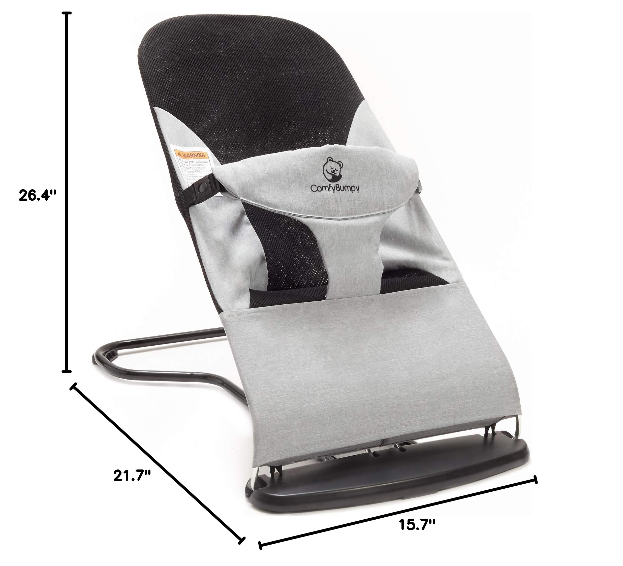 ComfyBumpy Ergonomic Baby Bouncer Seat - Bonus Travel Carry Case - Safe, Portable Bouncing Chair with Adjustable Height Positions - Infant Bouncy Seat Perfect for Newborn Babies (Grey)
