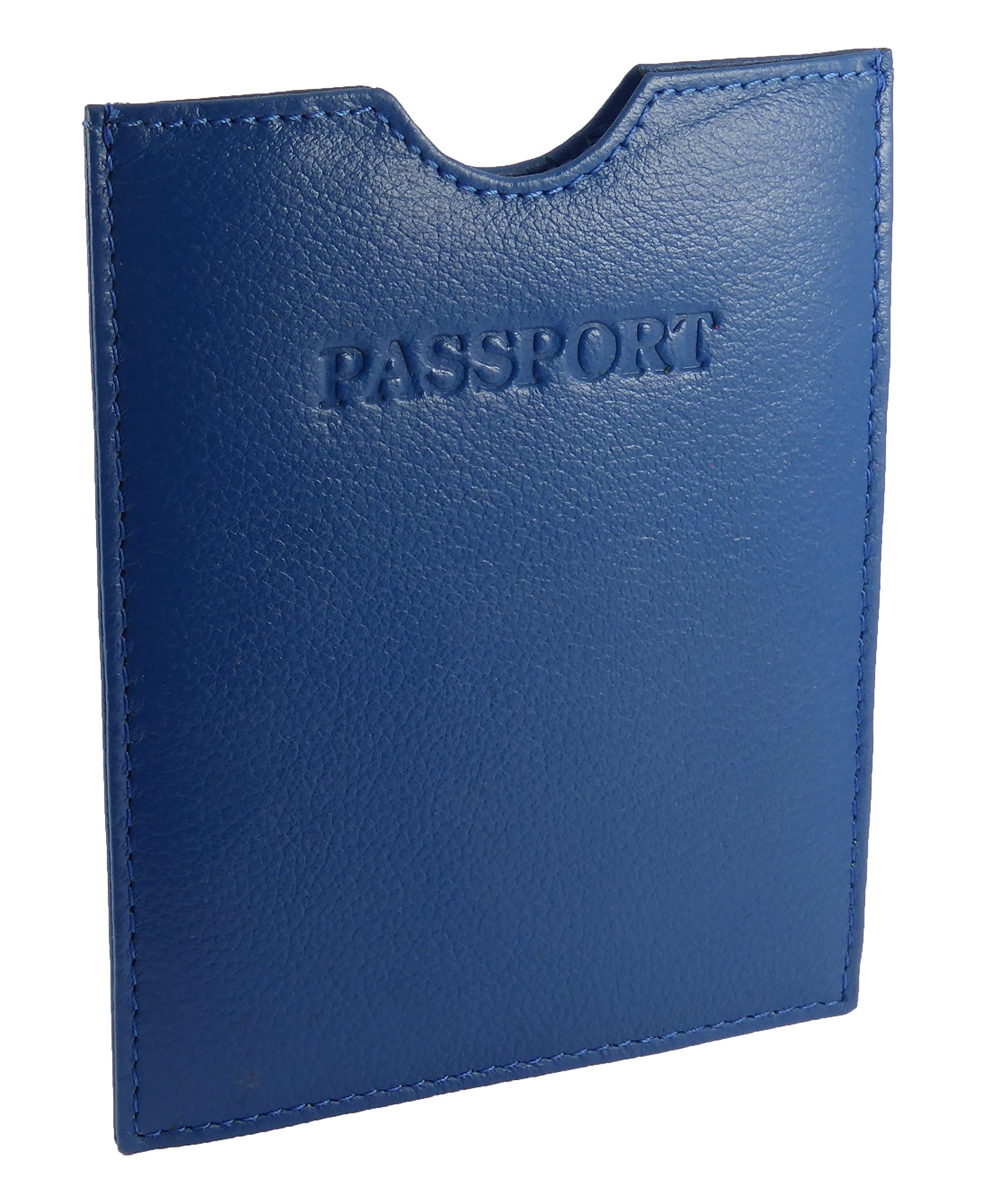 Hide and Sleek Travel Passport Holder Sleeve Protector Cover Wallet Real Leather RFID (Blue)
