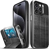 VENA vCommute for iPhone 15 Pro Wallet Case, [Military Grade Drop Protection] Flip Leather Cover Slot Card Holder with Kickstand - Black Slate