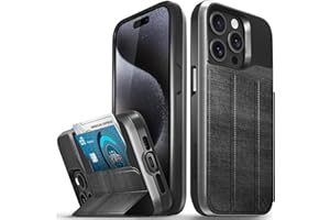 VENA vCommute Wallet Case for Apple iPhone 15 Pro (6.1"), (Military Grade Drop Protection) Flip Leather Cover Card Slot Holder with Kickstand - Space Gray/Slate Black