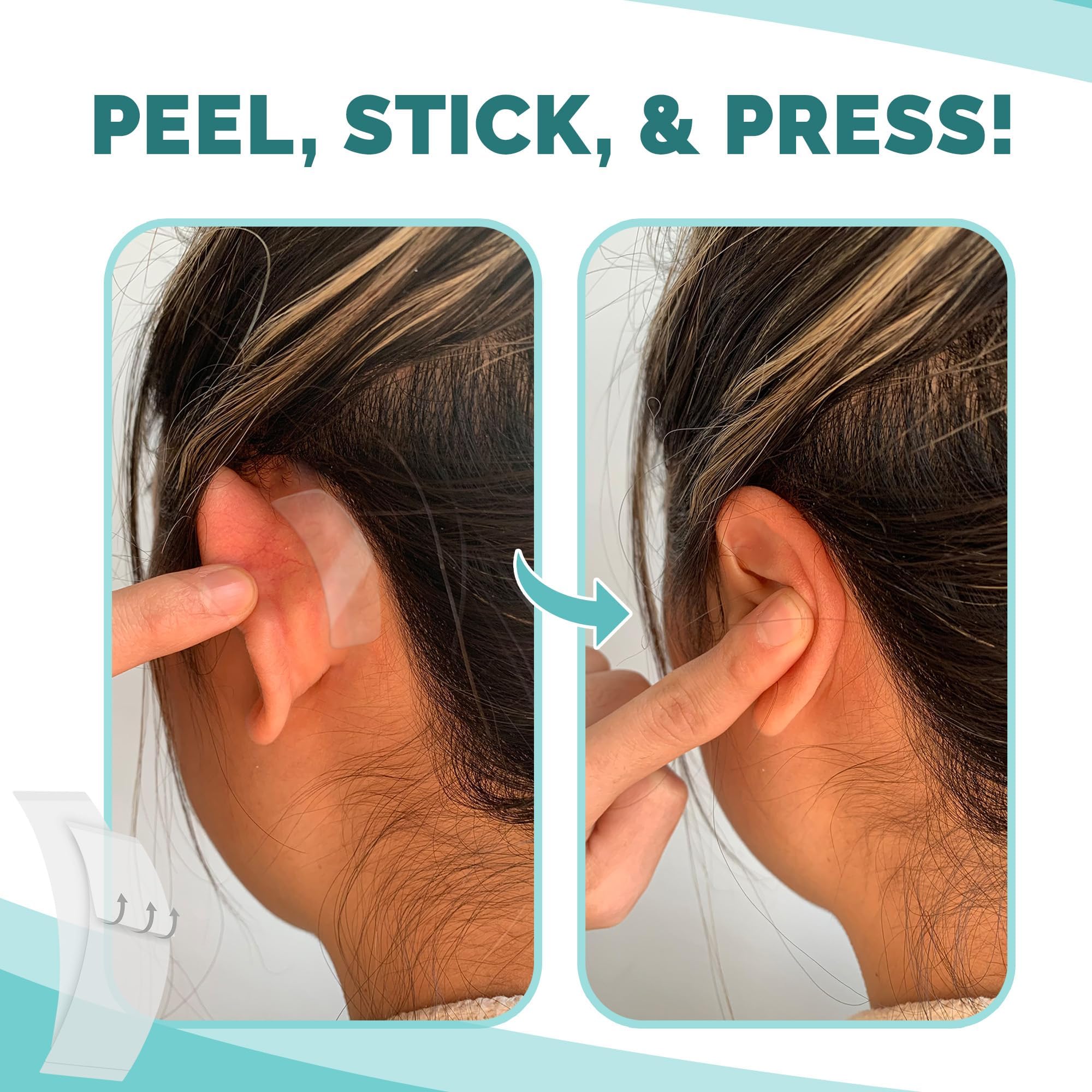 Earo Cosmetic Ear Corrector – Stronger Ear Tape Patches to Hold Back Protruding Ears Without Surgery – Discreet Ear Stickers for Big Ears - Ear Pinning Tape without Surgery – 20 Pack – Clear, One Size