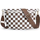 KALIDI Checkered Crossbody Bags for Women Travel Flat Fanny Packs for Woman Men Nylon Cross Body Purse Fashion Belt Bum Bag