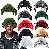 Turban Head Wraps for Men Skull Cap Halo Turban Pre-Tied Tassels Men Satin Lined Turban Hat with Fringe Twisted Tail (1, Army Green)
