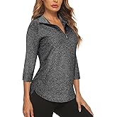 Cucuchy Style Womens Golf Shirt 3/4 Sleeve Quarter Zip Workout Tennis Tops Quick Dry UPF 50+ Shirts